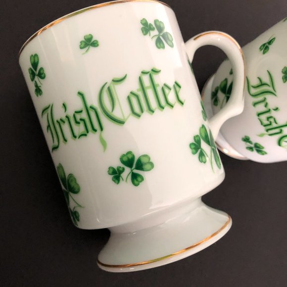 LEFTON Vintage "Irish Coffee" Footed Mugs Shamrocks & Clovers NWT - Picture 3 of 5